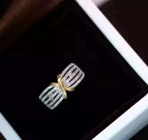 Wedding Anniversary Promise Ring Band Simulated Diamond 14K Yellow Gold Plated