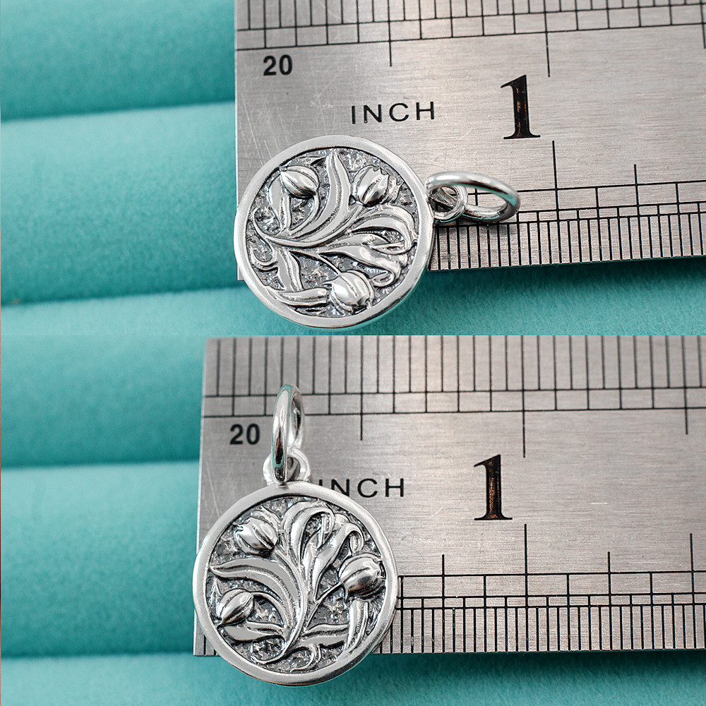 925 Sterling Silver Tulip Flower Pendant Charm Coin Fit Necklace Bracelet Chain