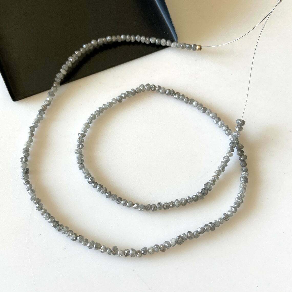4 Inc 2mm To 2.5mm Grey Raw Uncut Natural Diamond Bead Smooth Round Beads Strand