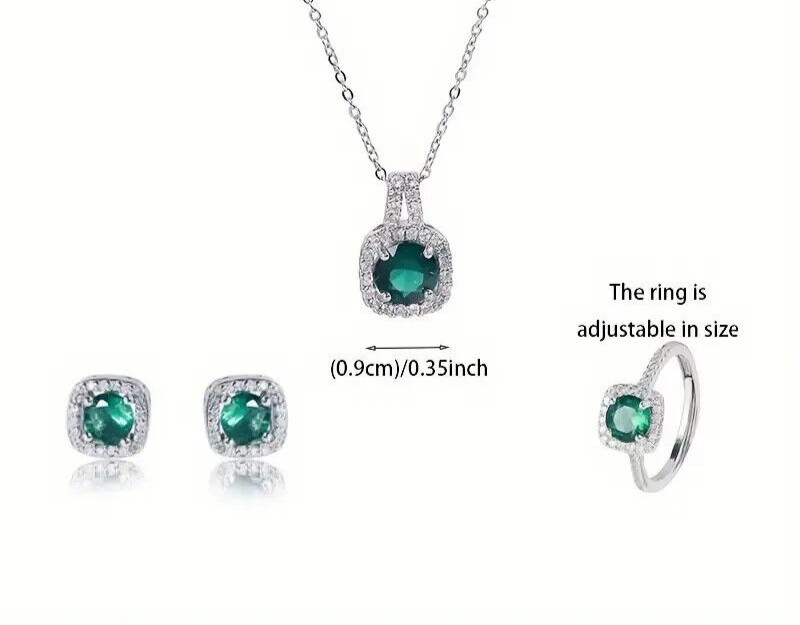Ring Necklace & Earring Bridal Set Lab Created Emerald 14K White Gold Plated