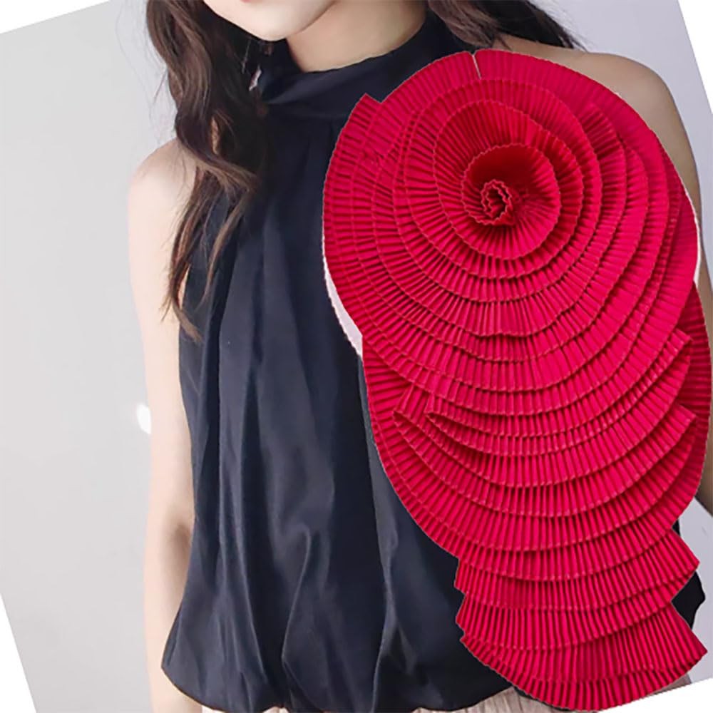 Ruffed Lace Fabric Brooch Pin Big Flower Pleated Chiffon Appliques Women Trim