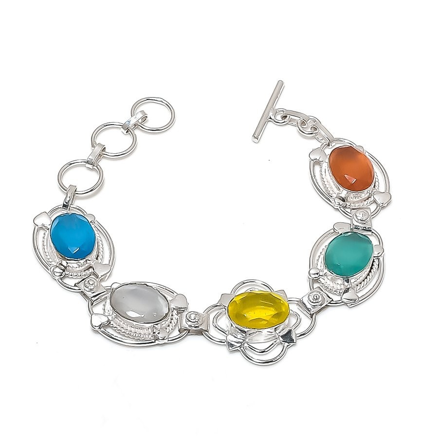 Multi Color Monalisa Gemstone 925 Sterling Silver Jewelry Bracelet Size 7-8″