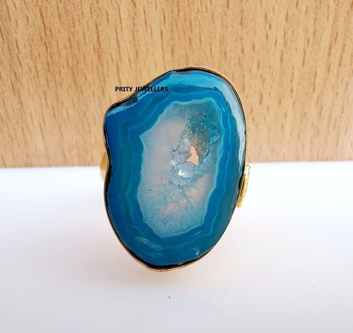 Blue Agate Gemstone Gold Plated Ring, Handmade Antique Ring, All Sizes Available