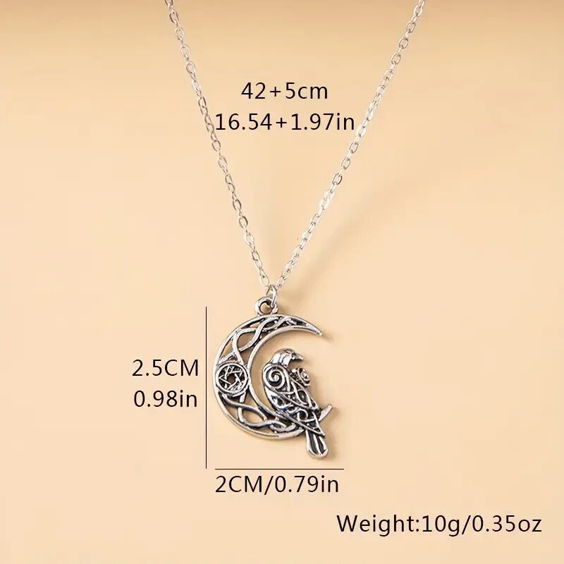 Raven On The Moon Wiccan Pendant Necklace
