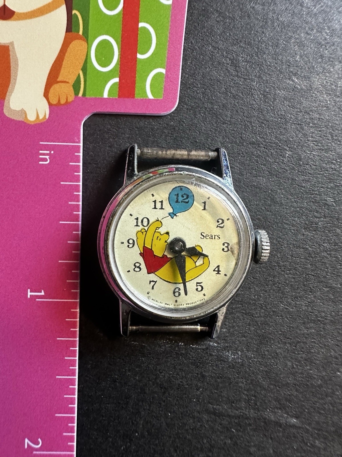 Sears Disney Time Winnie the Pooh Kids Analog Manual 12Hr Silver Metal Band