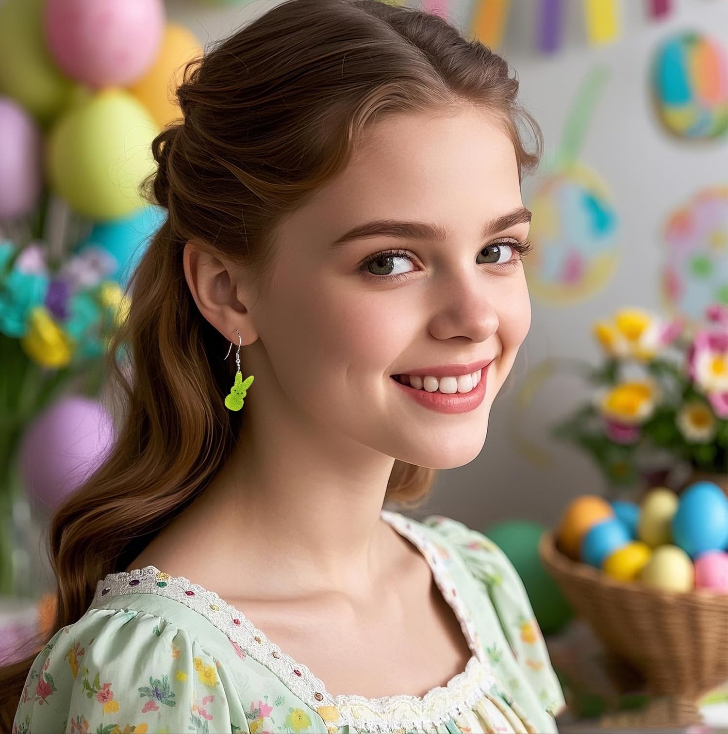 Easter Bunny Earrings for Women,Cute 3 Pairs Colorful Rabbit Dangle Earrings Gli