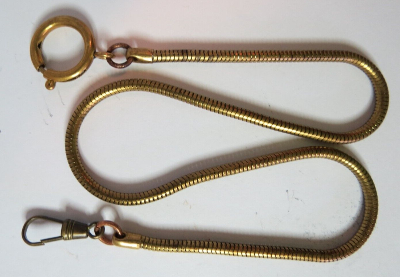 VINTAGE NEW/OLD POCKET WATCH BRASS FOB CHAIN SNAKE CLASP 18MM CHAIN 15 3/4″