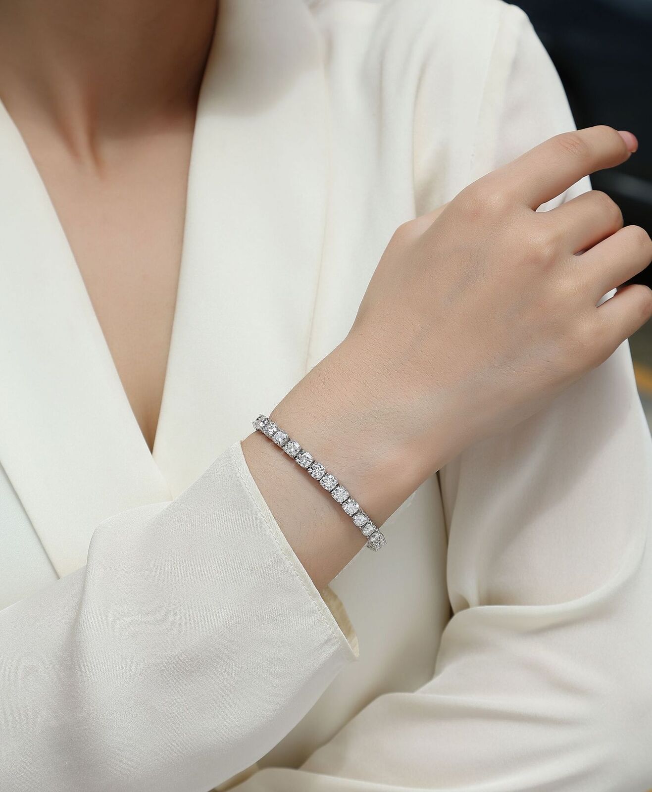VVS1/D Certified Moissanite Tennis Bracelet – 925 Sterling Silver 3mm – 5mm