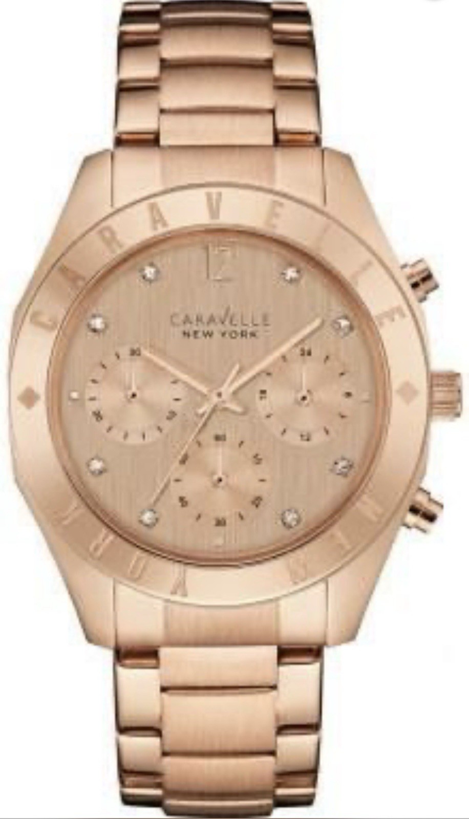 Caravelle New York Women’s Chronograph Watch 36mm Rose Gold-Tone Band 44L189