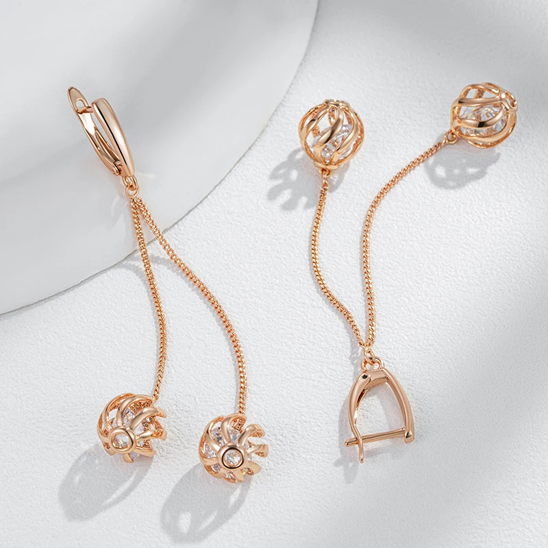 Elegant luxury earrings drop earrings 585 RG rose gold rose gold with zircon 8.4g