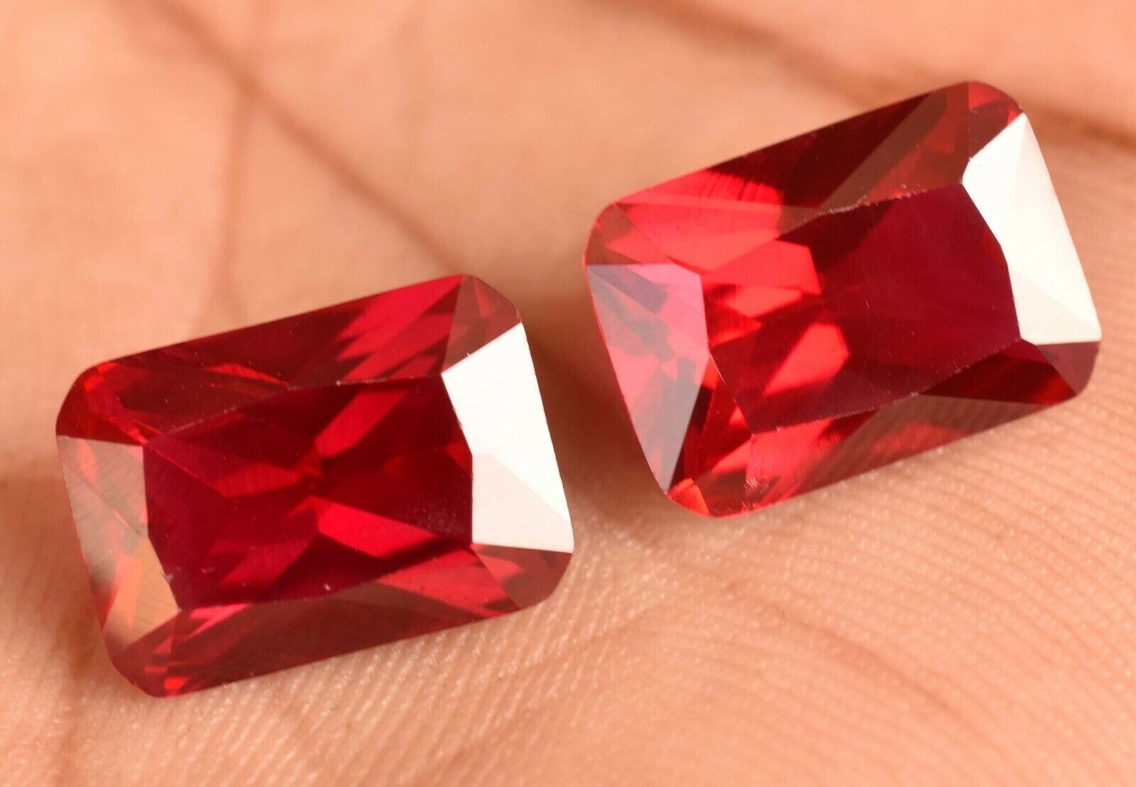Pair Natural Red Ruby Certified Treated 14 x 9 mm Emerald Cut Loose Gemstone