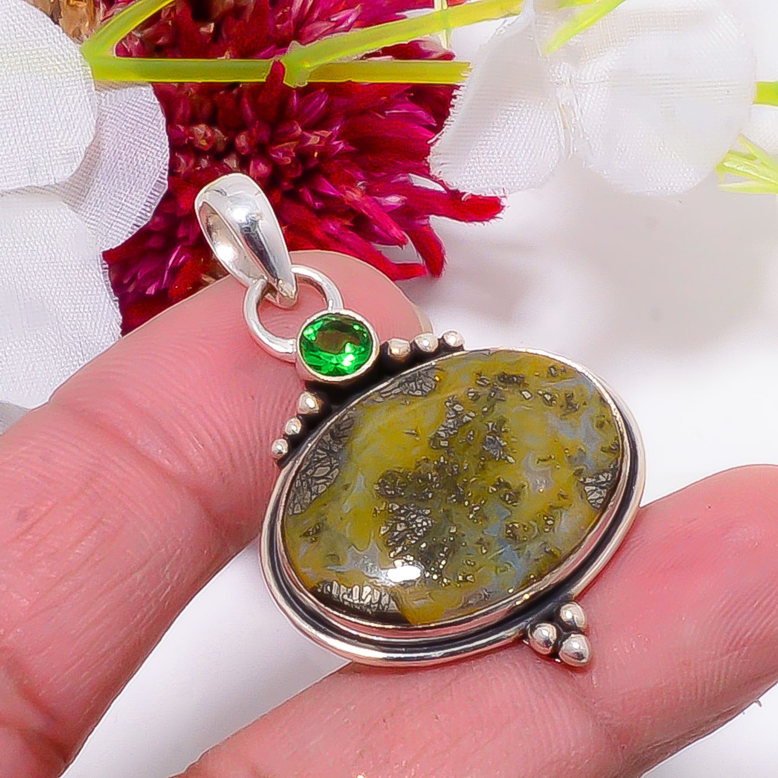 Marcasite – Callahan Mine & Peridot 925 Sterling Silver Pendant 1.72″ sku15