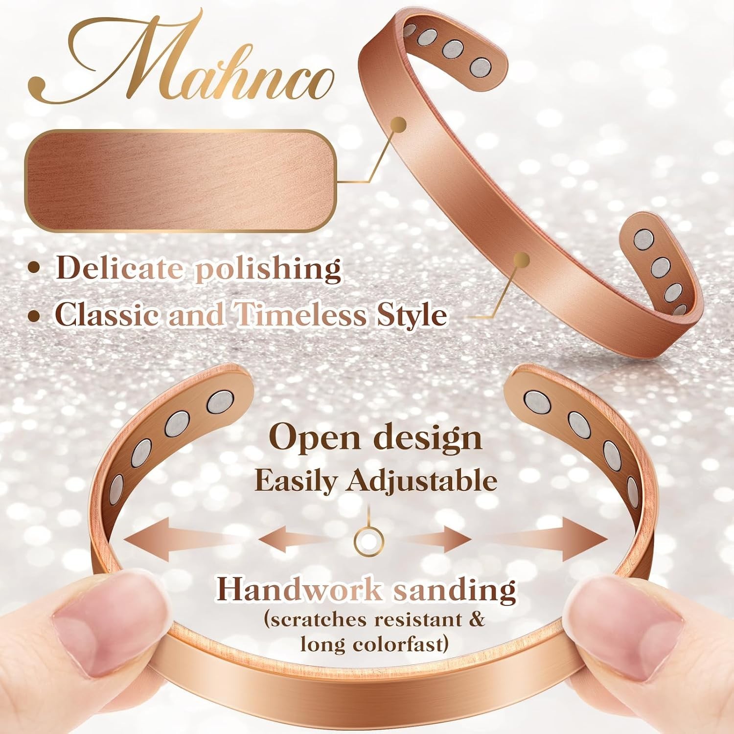 Chic 100% Copper Magnetic Bracelet with 6 x 3500 Gauss Magnets – Gift of Relief