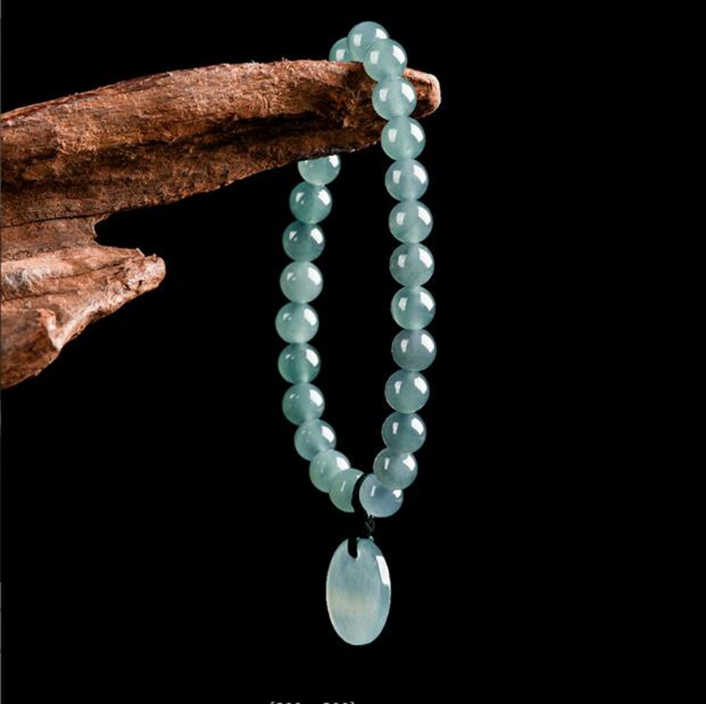 Certified Green Natural Burma A Jade jadeite 6mm Round Beads 无事牌 Couple Bracelet
