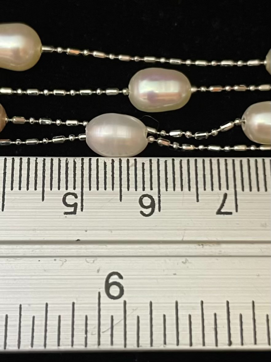 Natural Baroque White & Cream Pearl Necklace Chain Station Flapper Dainty 47″L