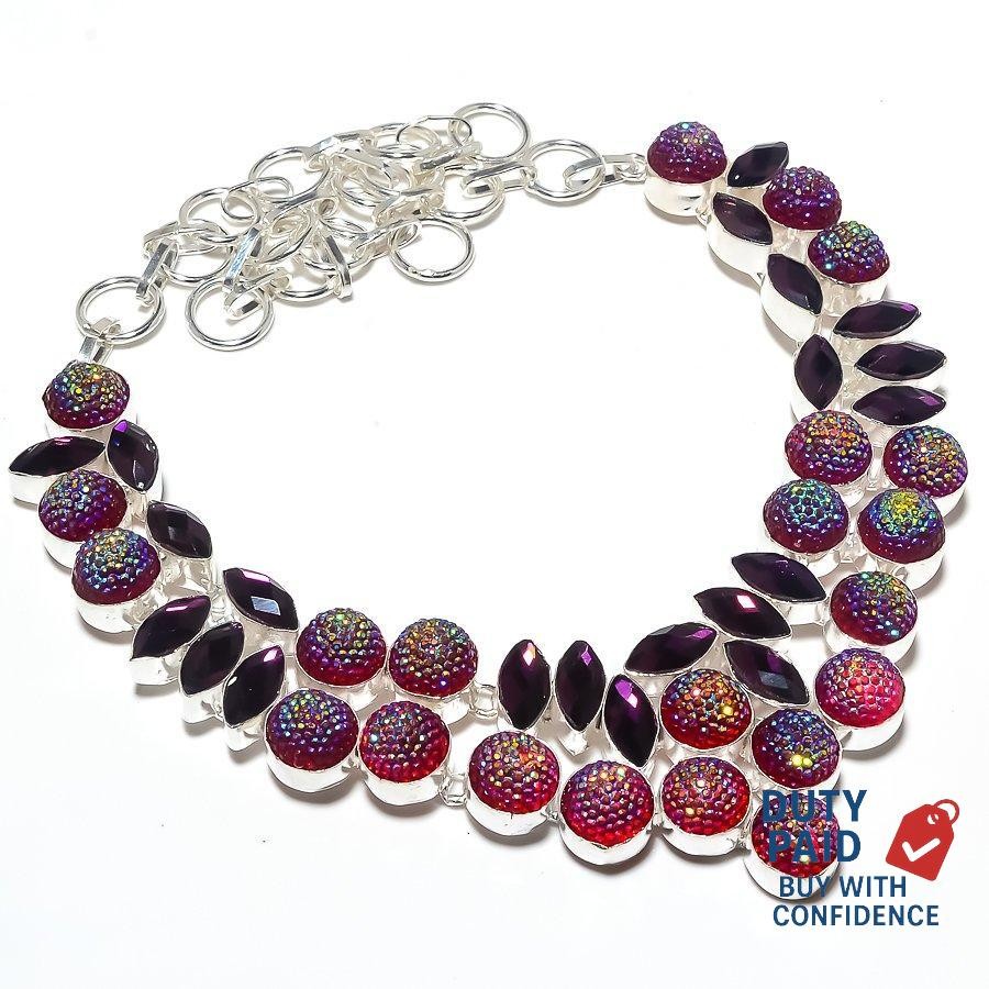 Sterling Silver Genuine TITANIUM SHELL Amethyst Boho Chain Mother Hook Necklace