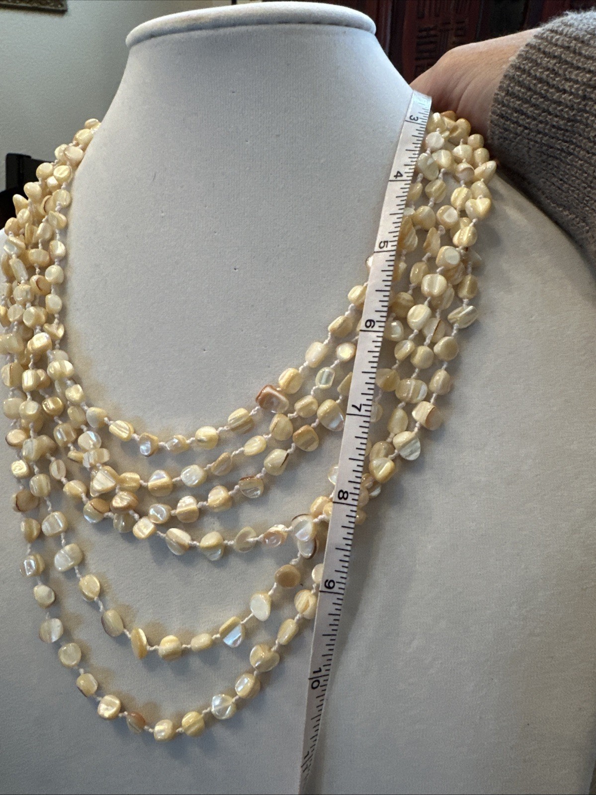 Vintage Multi Strand Nugget Pearl Necklace Cream Champagne Ivory Beaded Layered
