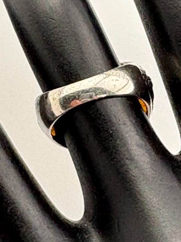 BBJ BANGKOK 925 STERLING SILVER 11MM ROUND AMBER FLORAL RING SIZE 5 BOHO 640