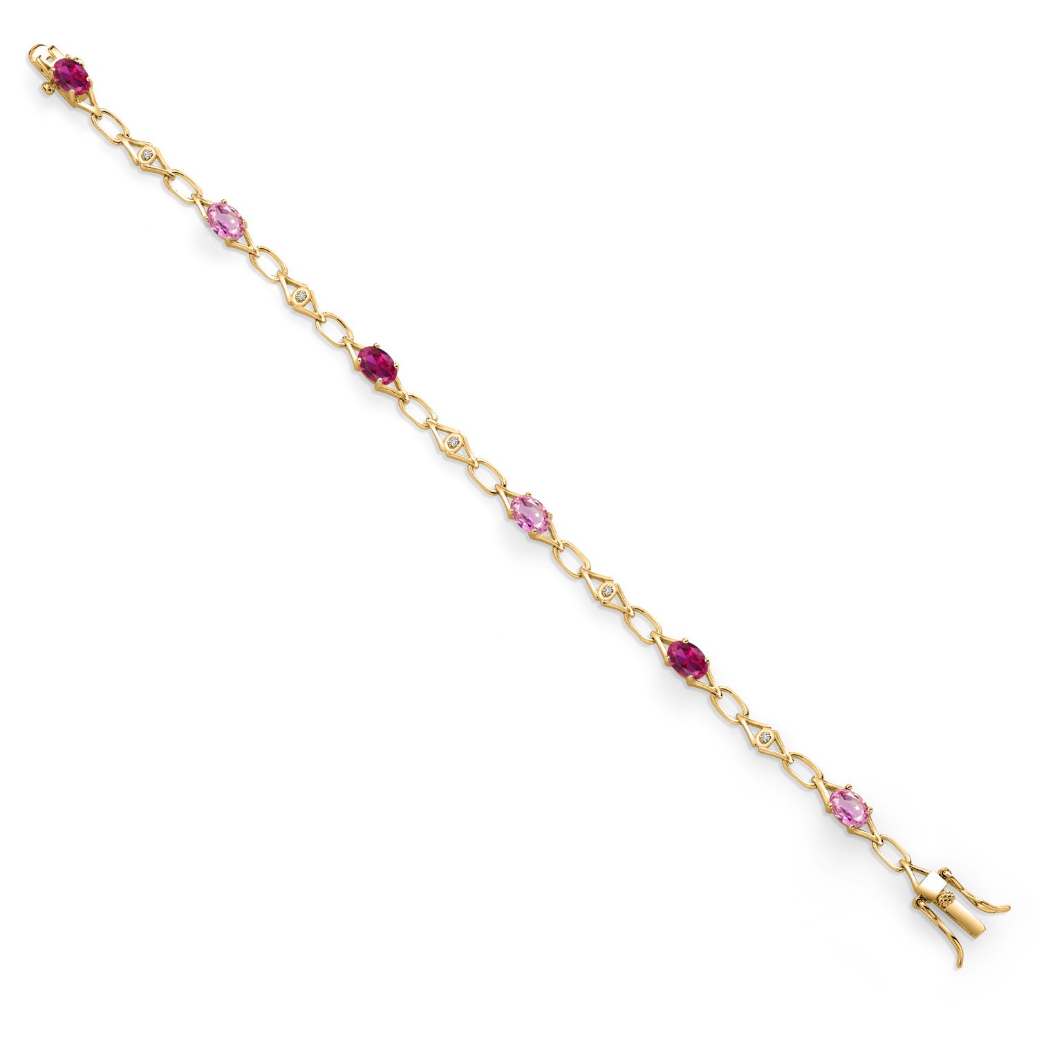 3.34 Ct Created Ruby Pink Sapphire 18K Yellow Gold Plated Silver Lab Grown