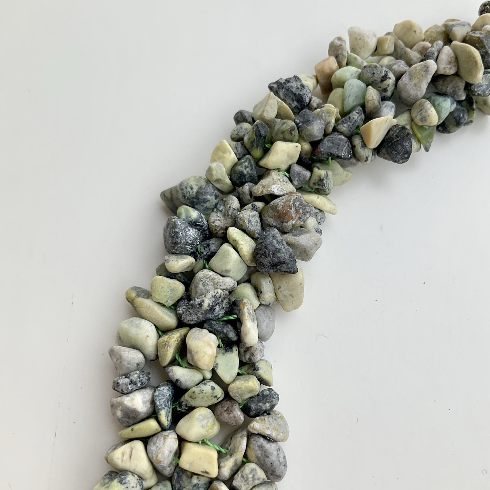 Handcrafted Green & Beige Chipped Gemstone Collar Statement Necklace, 17 Inches