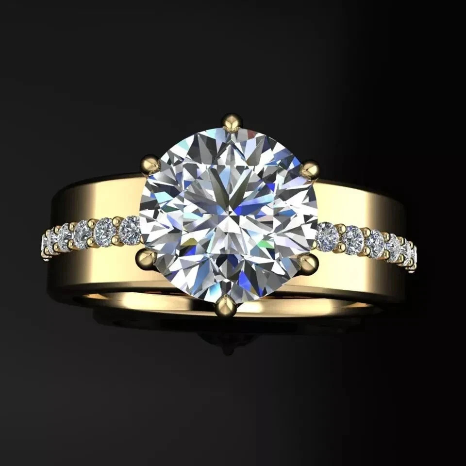 5 Ct Certified Round Cut Natural Diamond Ring Solitaire VVS1 Yellow Gold Finish