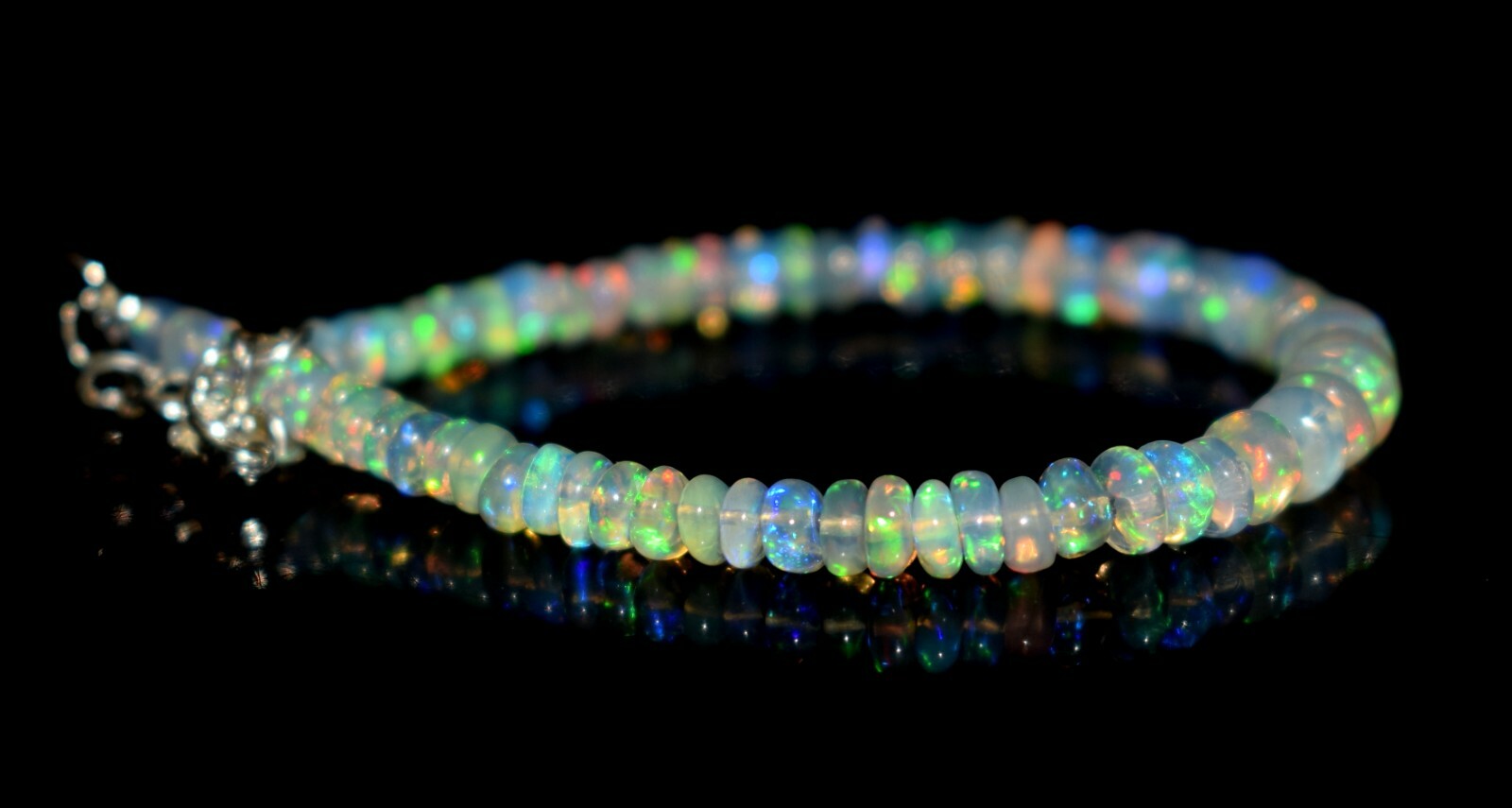 925 Sterling Silver Natural Ethiopian Opal Gemstone Beads 7″Bracelet F1729