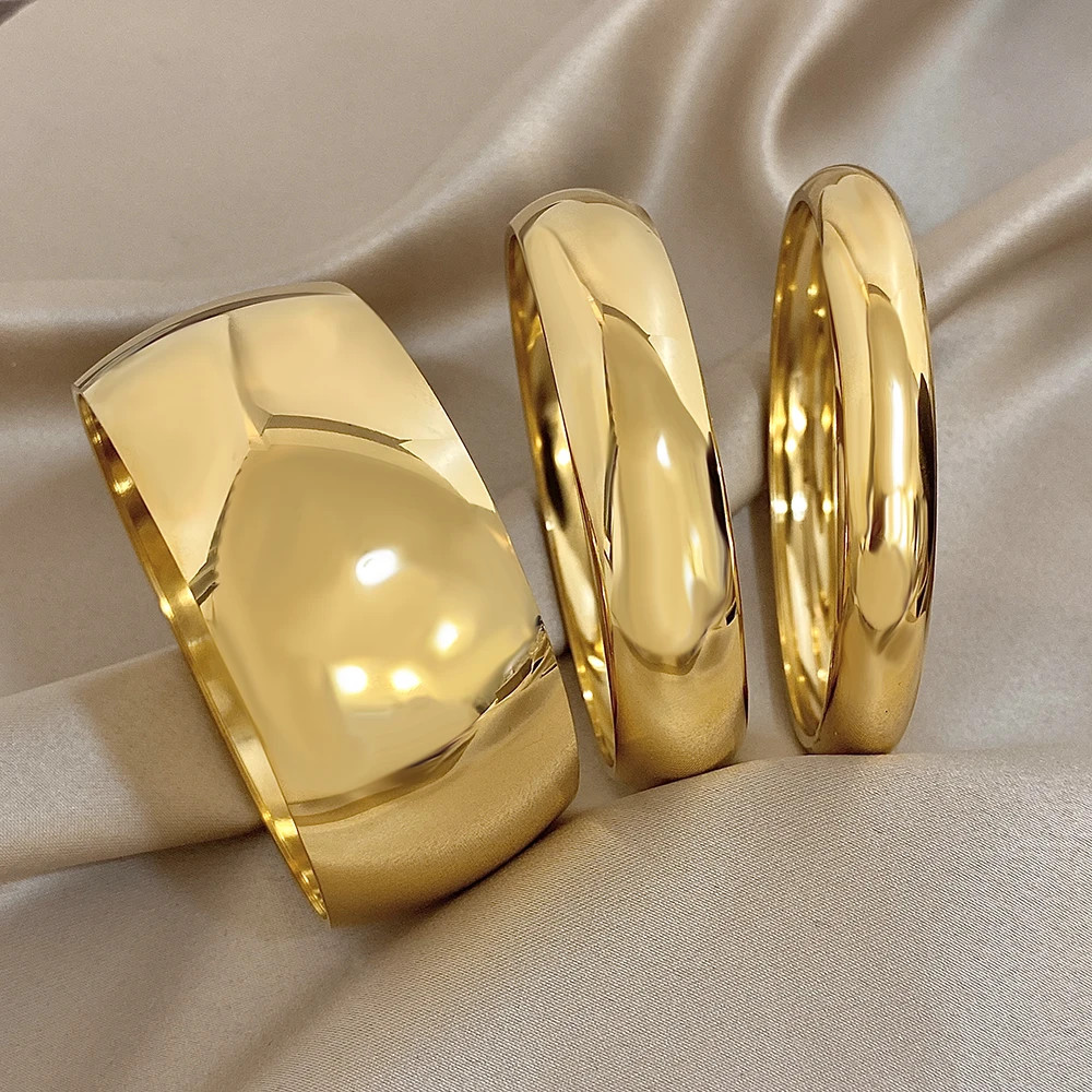 Glossy Gold Plated Stainless Steel Bracelet for Women Men Fashion 10 15 30mm.