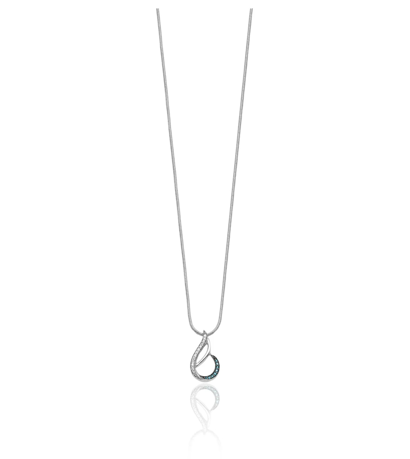 925 Sterling Silver Blue White Diamond Teardrop Chain Necklace