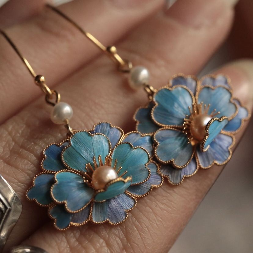 Retro Style Vintage Floral Cloisonné Earrings Hanfu Chinese Jewelry