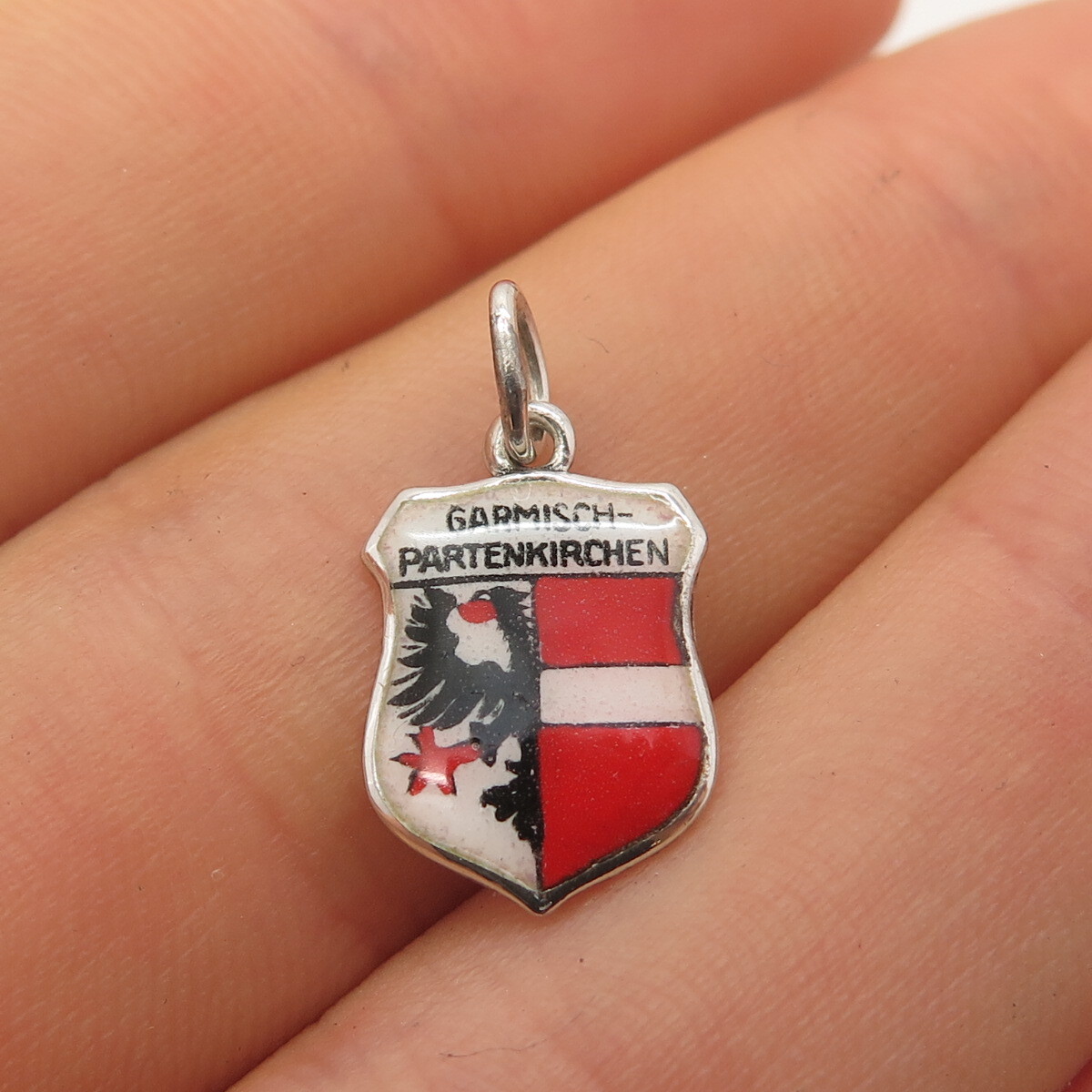 835 Silver Vintage Enamel “Garmisch-Partenkirchen” Coat of Arms Charm Pendant