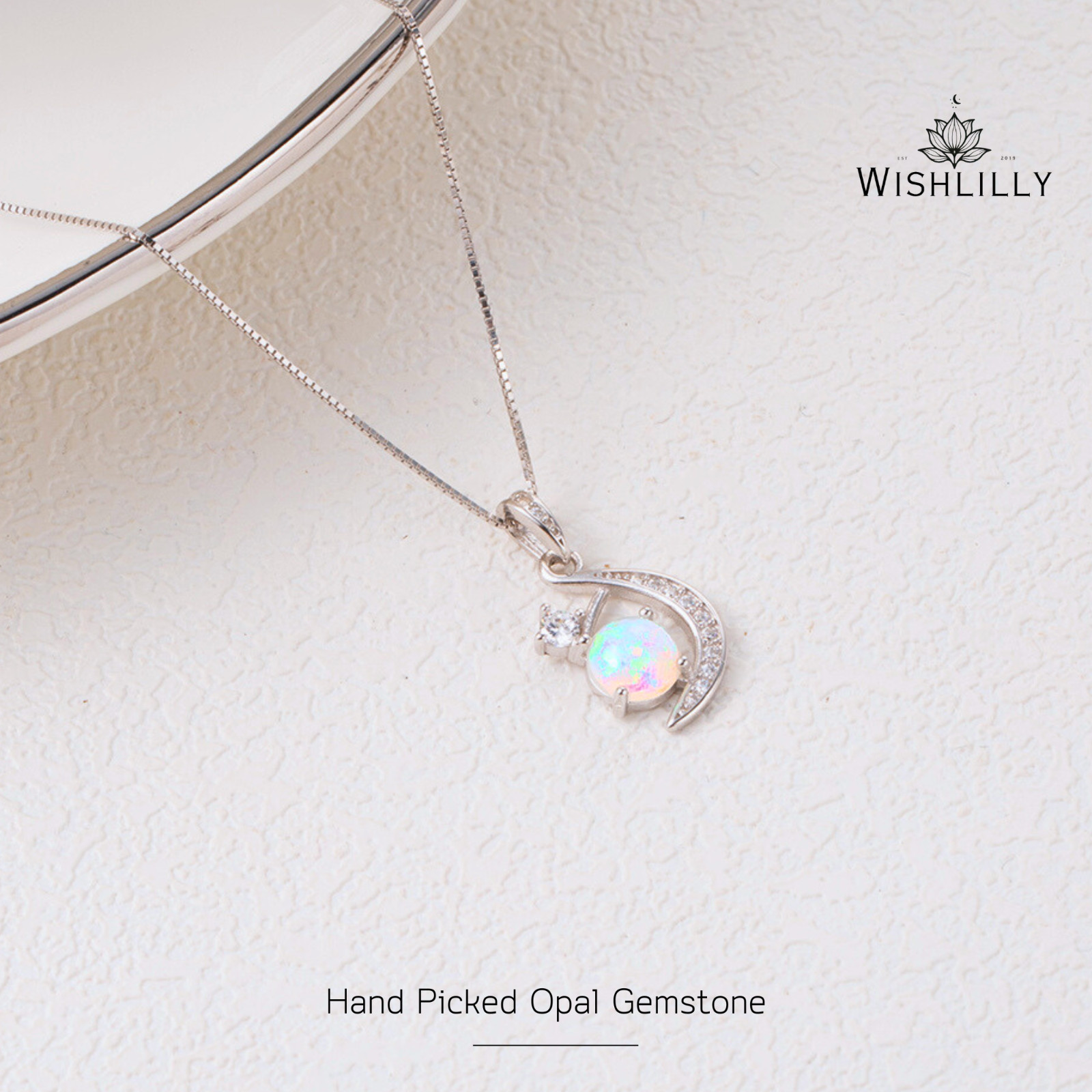 Silver Opal Moon Pendant Necklace by Wishlilly • Gift for Her • Gifts for Mom •