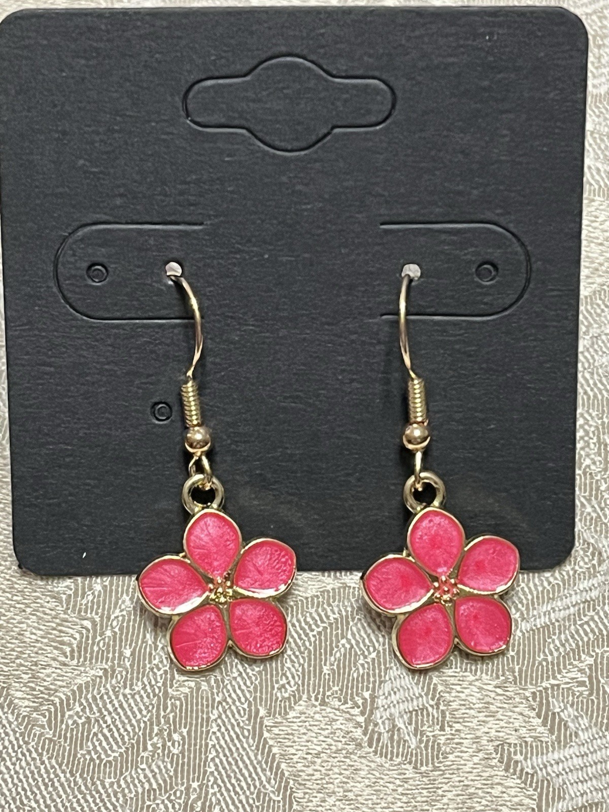 Vintage Pink Sakura Floral Gold Dangle Fashion Bohemian Casual Fun Earrings