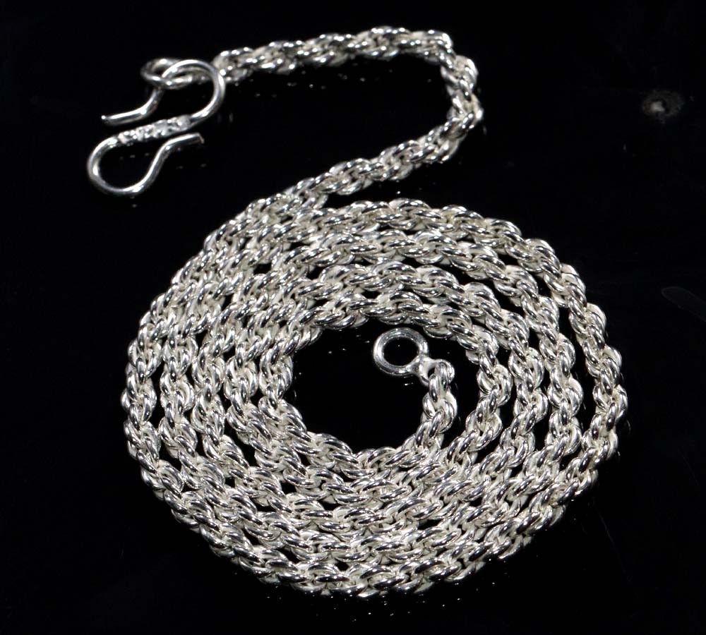 Twisted Rope Chain 925 Silver Plated Ethnic Handmade Chain Necklace Size 18″ GW