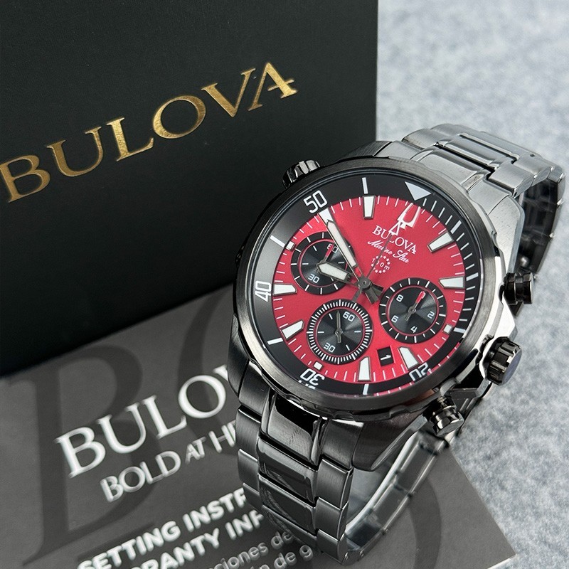 Bulova Marine Star 98B350 Men’s Chronograph 43mm Red Dial Quartz Watch