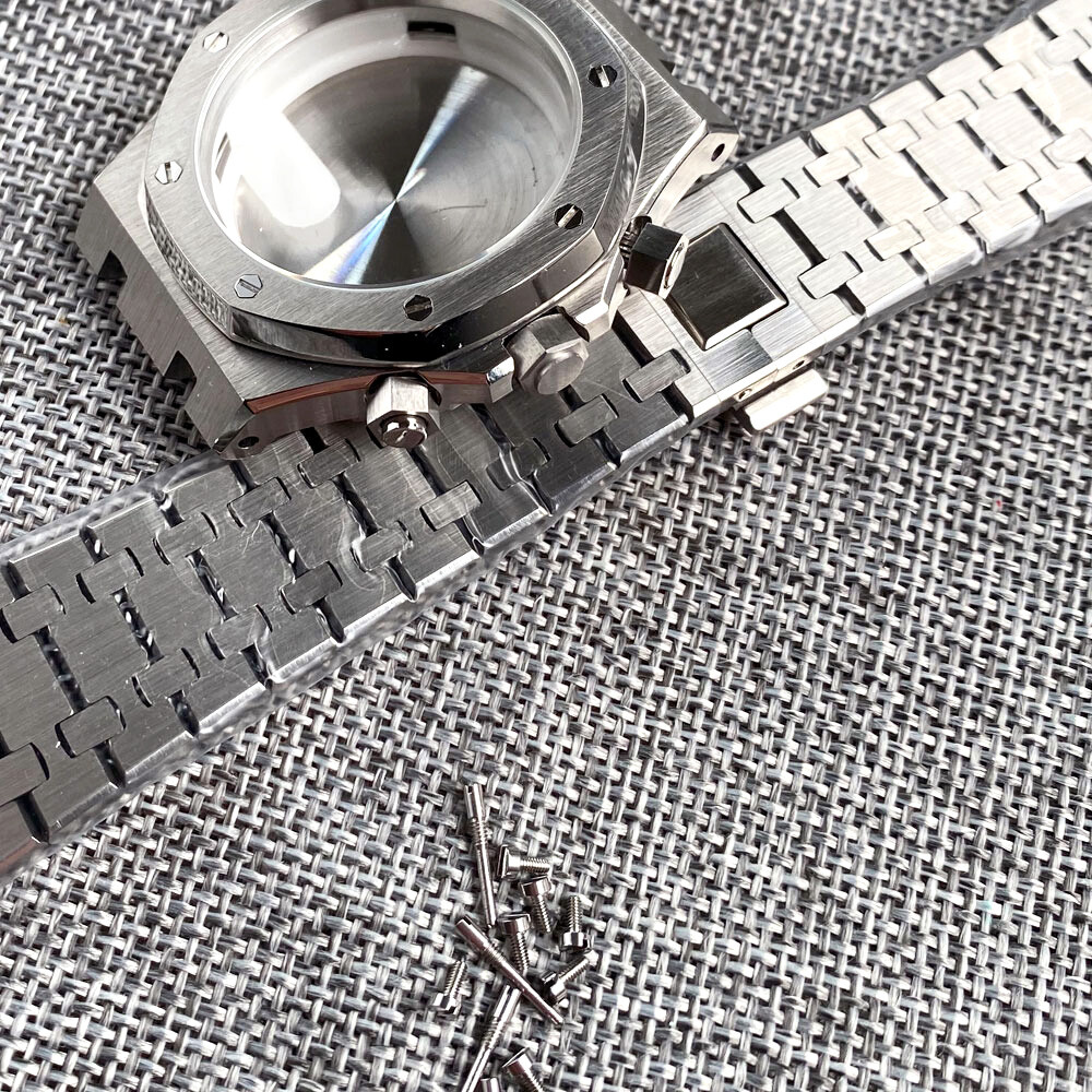 42mm Brushed Watch Case Bracelet 32.1mm Black Blue Dial Fit VK63 Quartz Sapphire