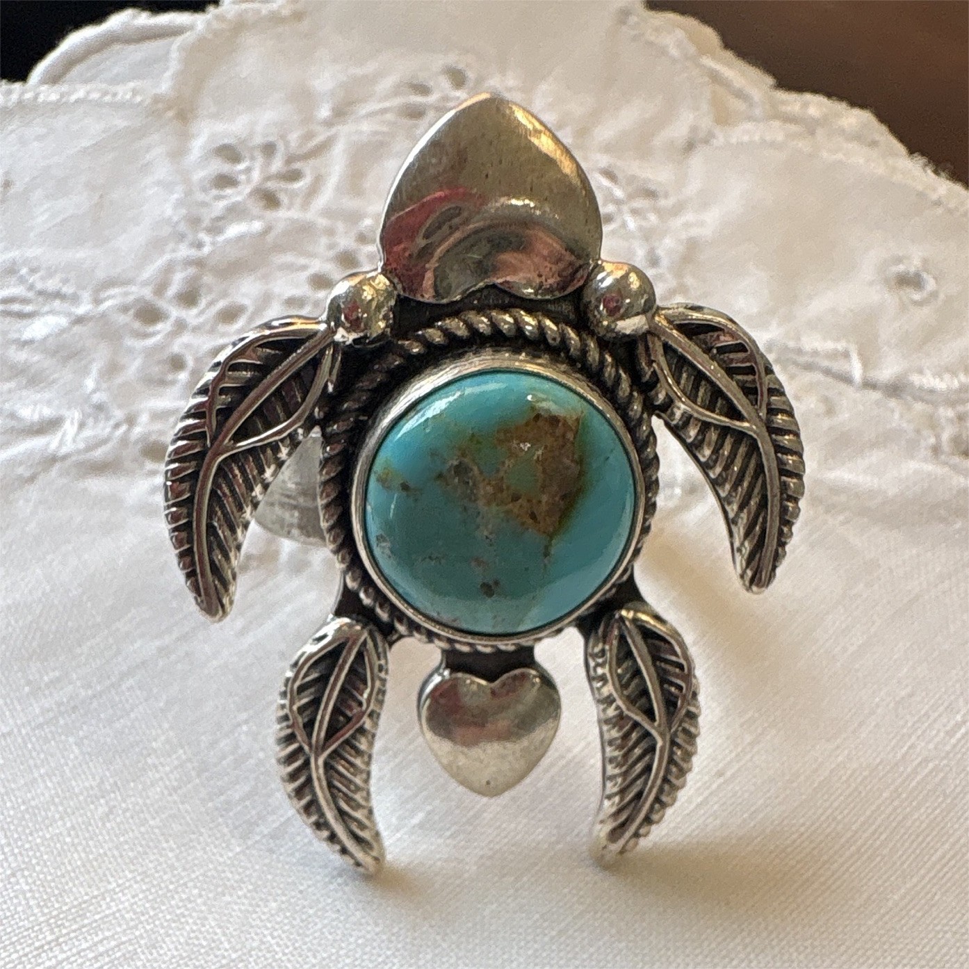 Mine 8 Turquoise 925 Sterling Silver Turtle Ring Size 7-9 adjustable