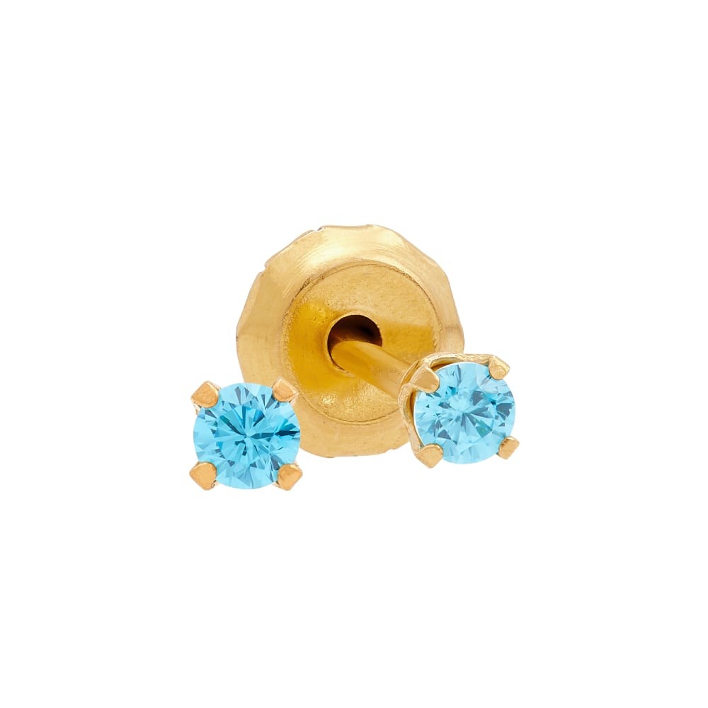 Inverness medical gold plated 2mm, Blue Topaz piercing earrings 1063C