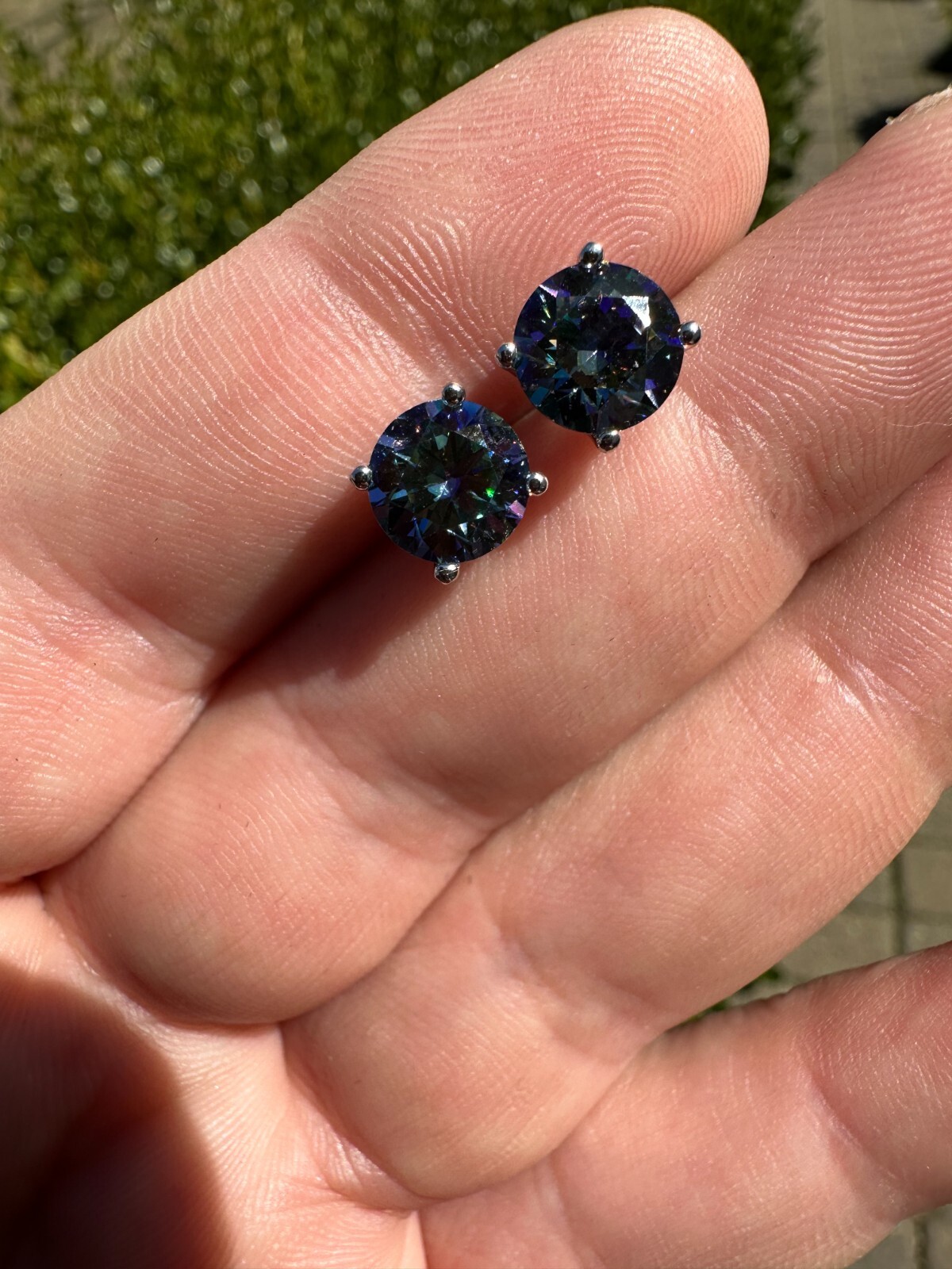 Real Dark Navy Blue Moissanite Screwback Stud Earrings 925 Silver 3-8mm Iced