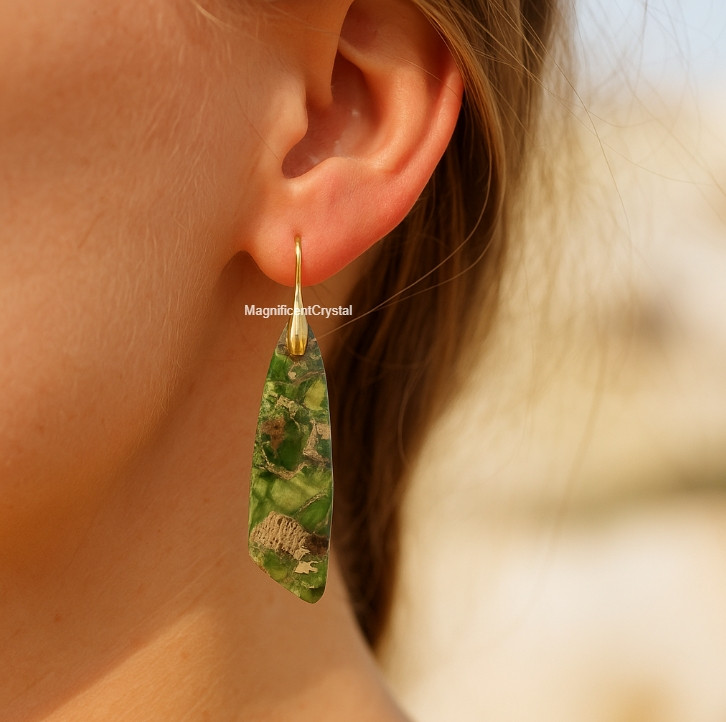 Green Jasper Earrings Energy Balance Stone Earring Women Jewelry Xmas Gifts