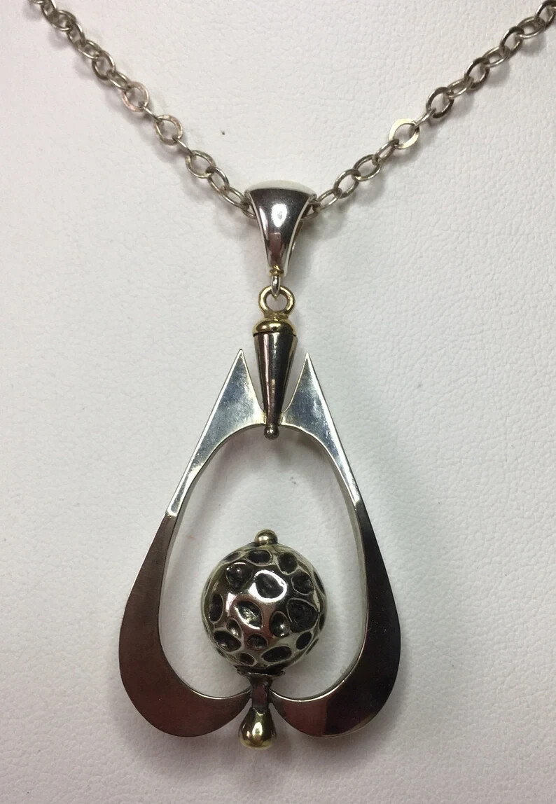Handmade Unique, Sterling Silver, Gold filled Pendant, Free Sterl. Silver Chain