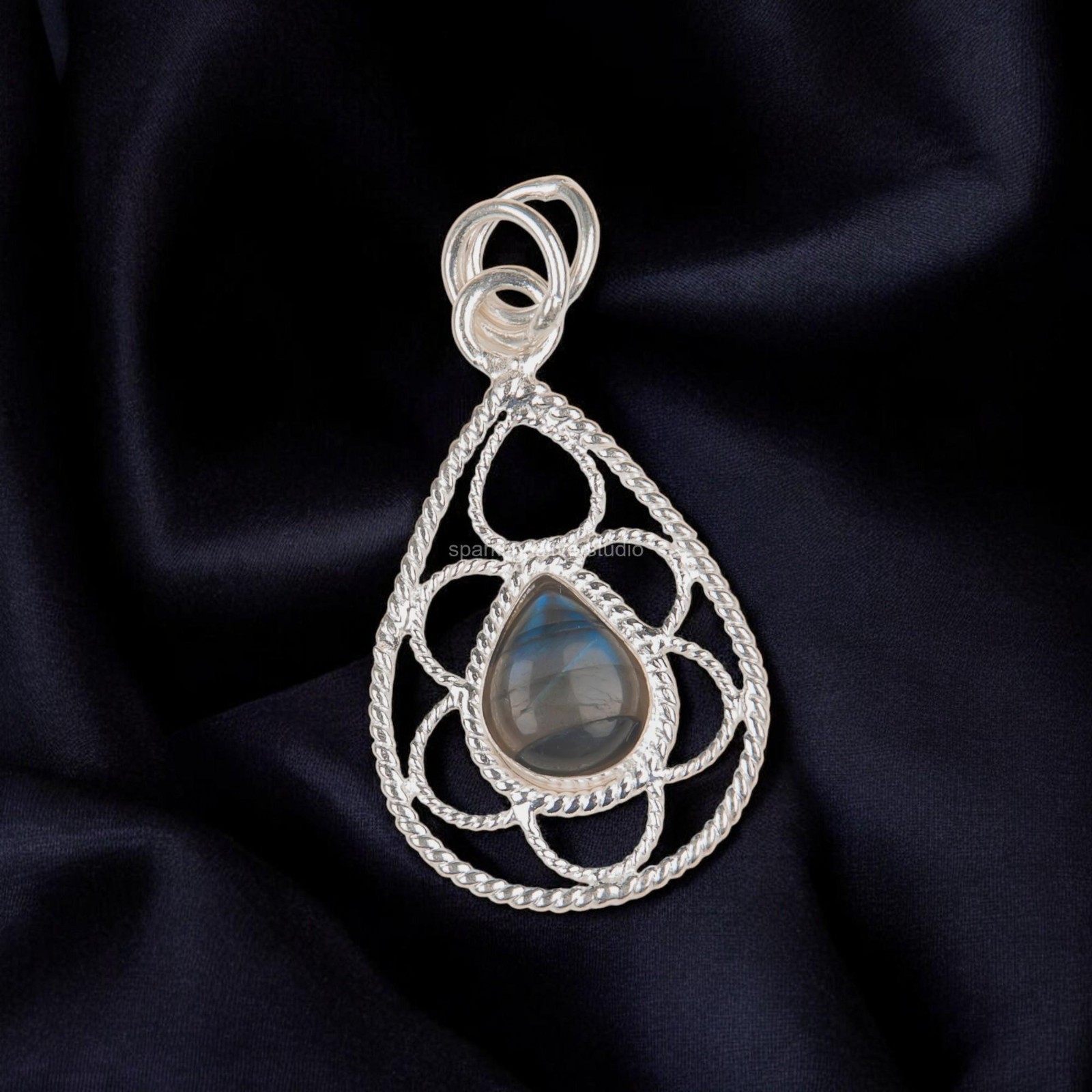 925Sterling Silver Labradorite Gemstone Jewelry Handmade Boho Pendant 1.4″ Gifts