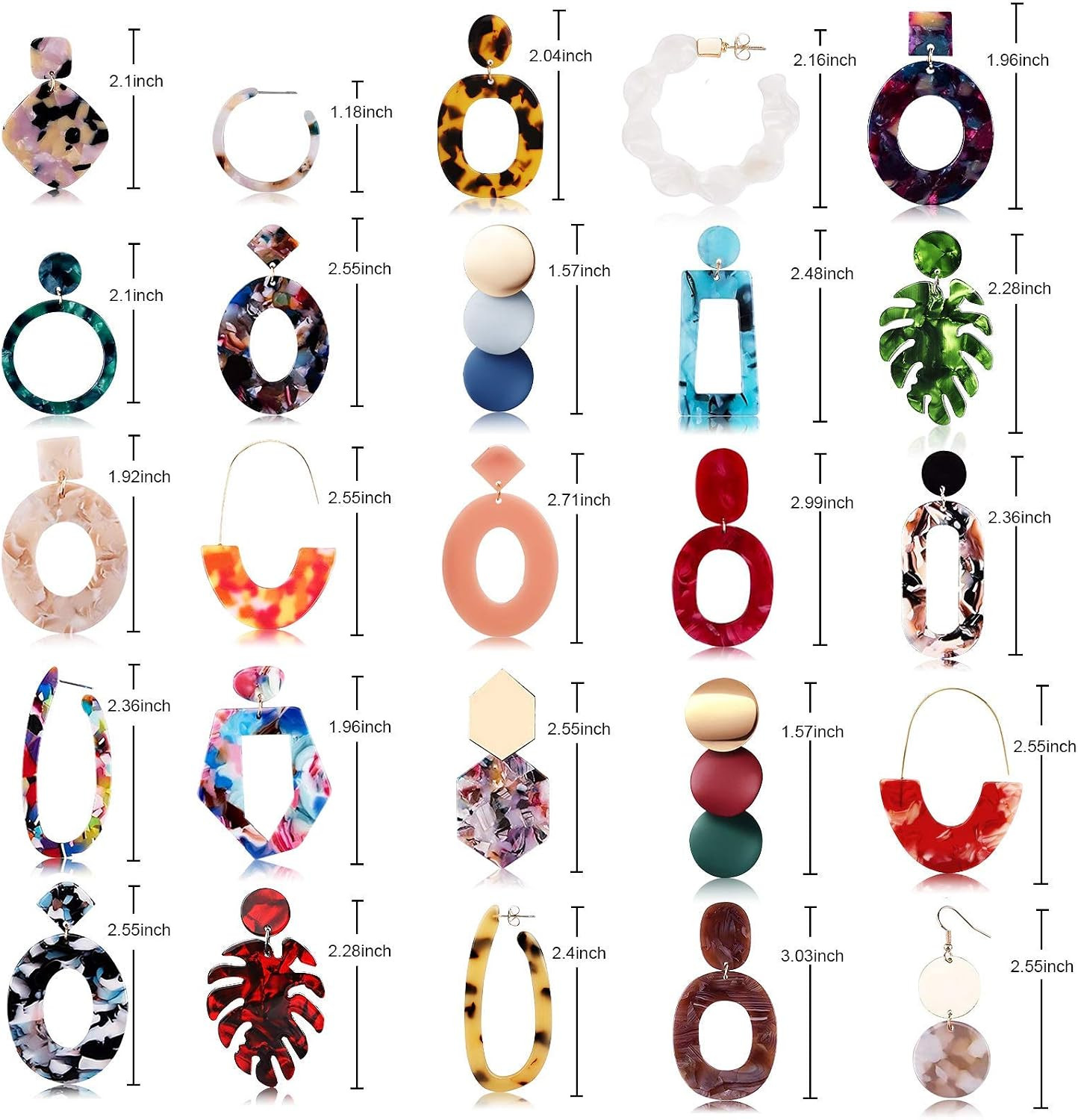 25 Pairs Acrylic Resin Statement Earrings Set for Women Mottled Hoop Fashion Dro