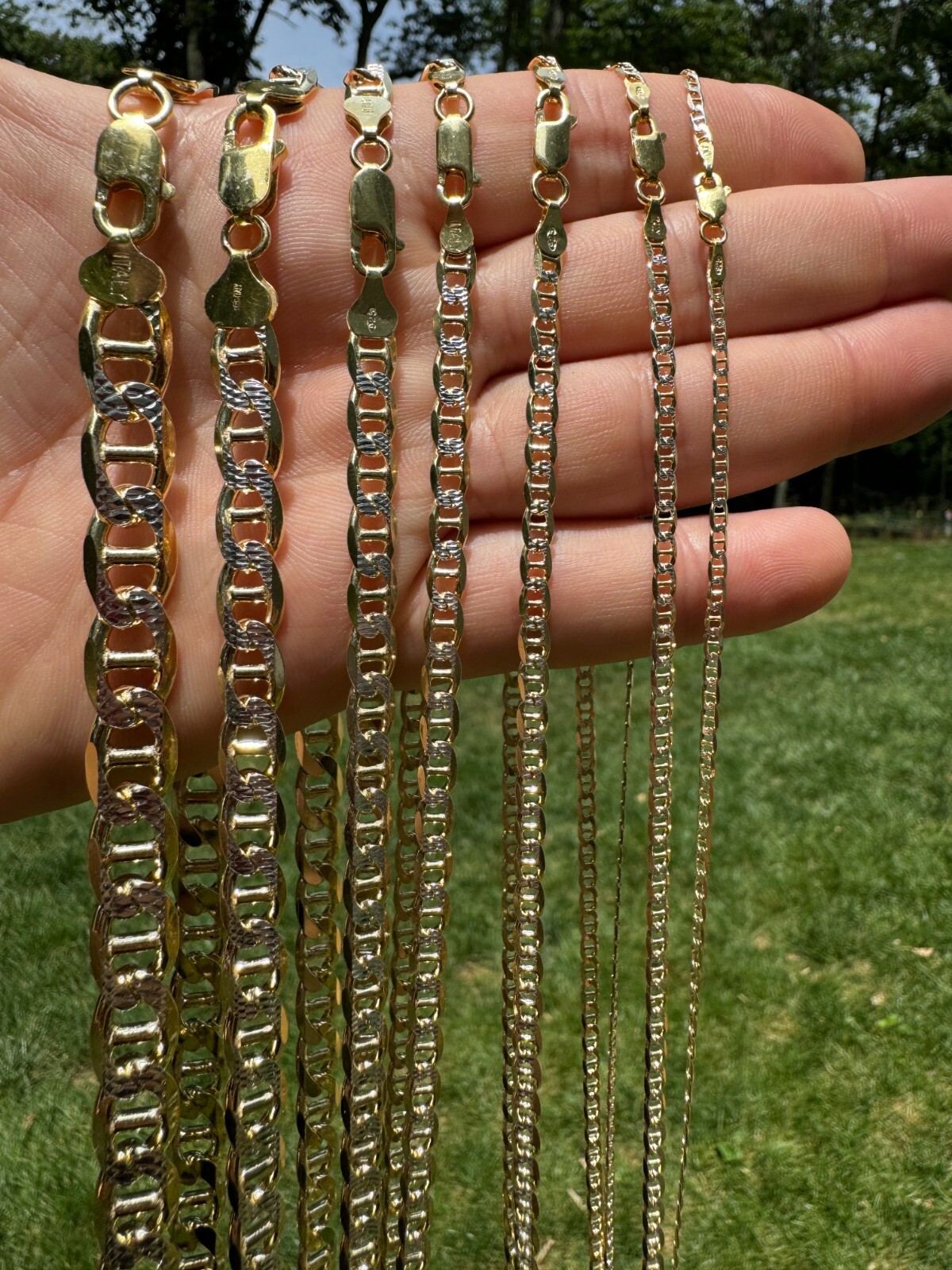 925 Sterling Silver 14k Gold Plated Two Tone Diamond Cut Mariner Chain Bracelet