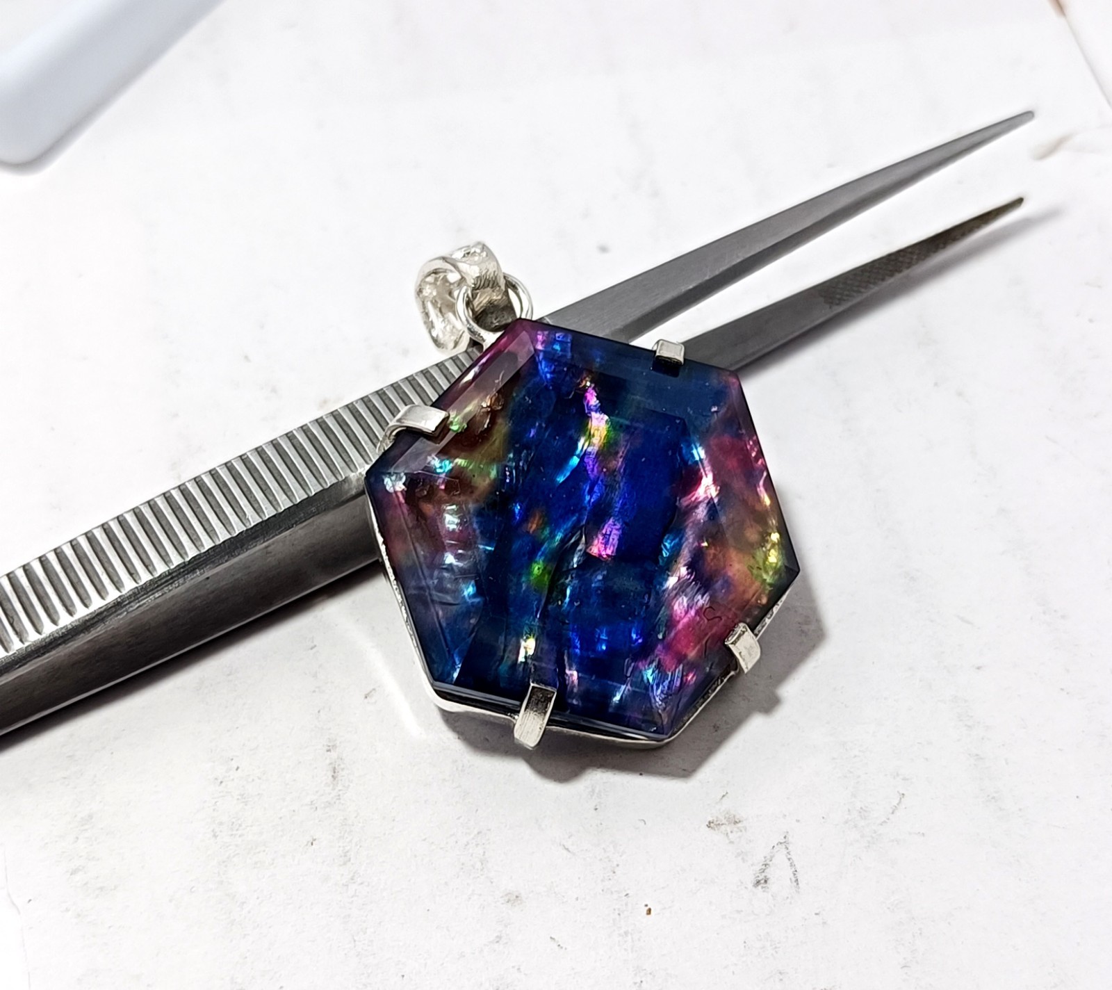 65.95 Ct Natural Ammolite 925 Solid Silver PENDANT Multi Color Certified Gems