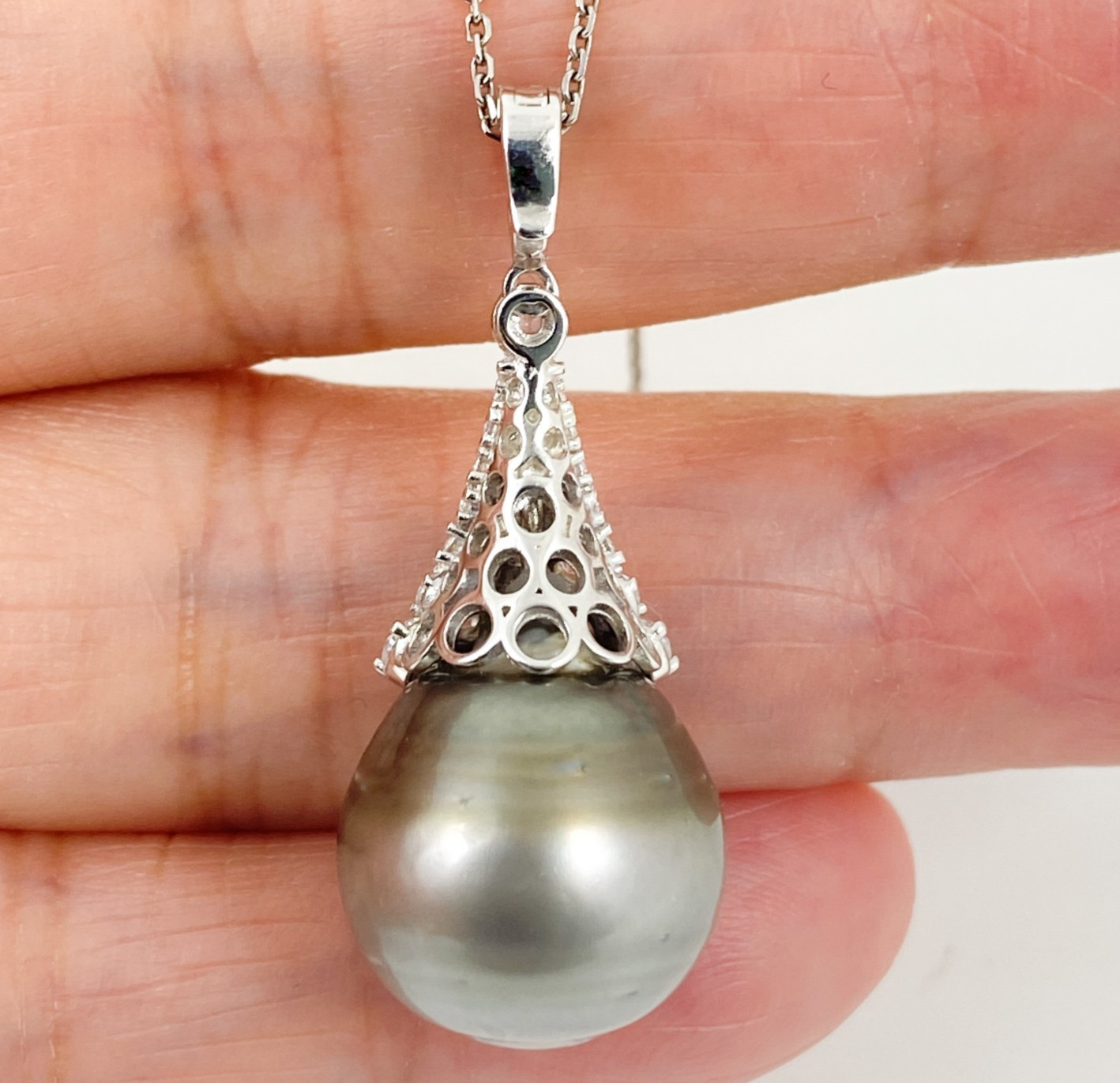 Enormous 15.2mm Genuine Tahitian Pearl Pendant Enhancer, 925 Silver #SP2010