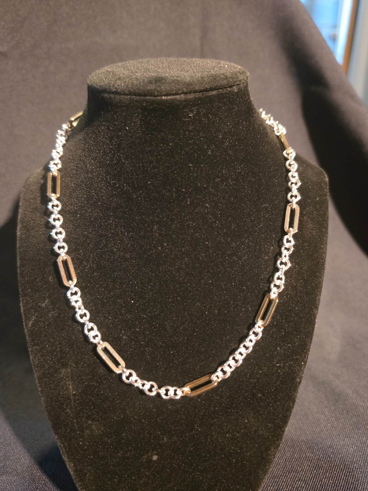 Lauren Ralph Lauren LRL Two Tone Paperclip Link Chain Necklace Silver Gold 17″