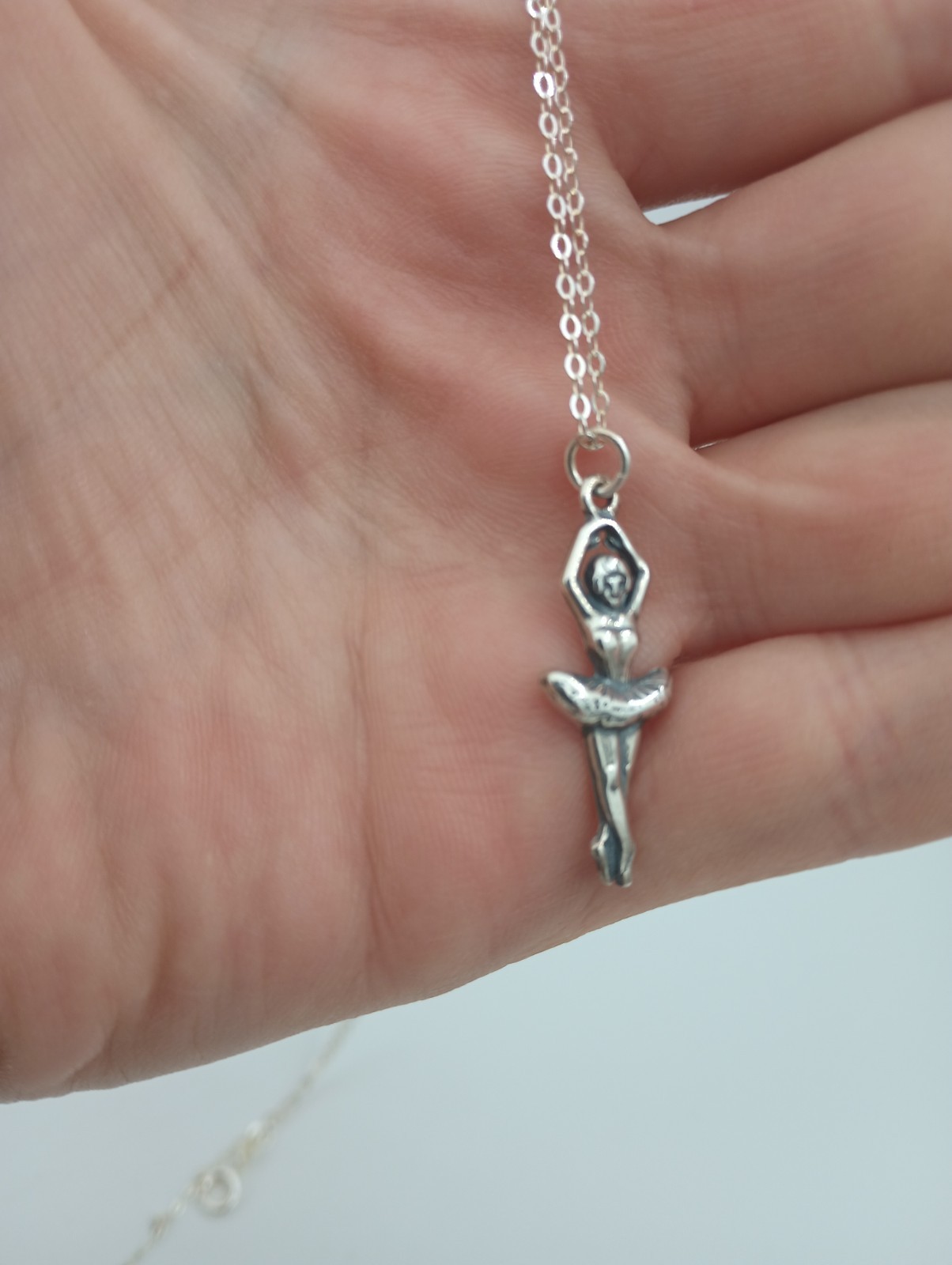 ballerina necklace sterling silver 18″ chain Ballet pendant 925 dance .925