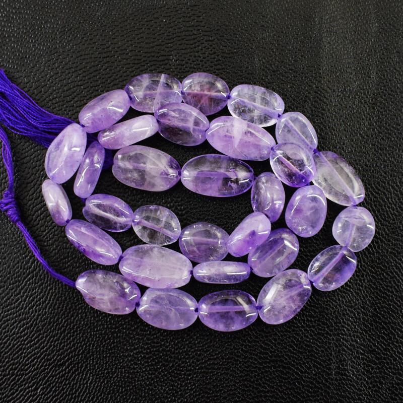100.00 Cts / 13 Inches Natural Purple Amethyst Oval Shape Beads Strand NE-71E198