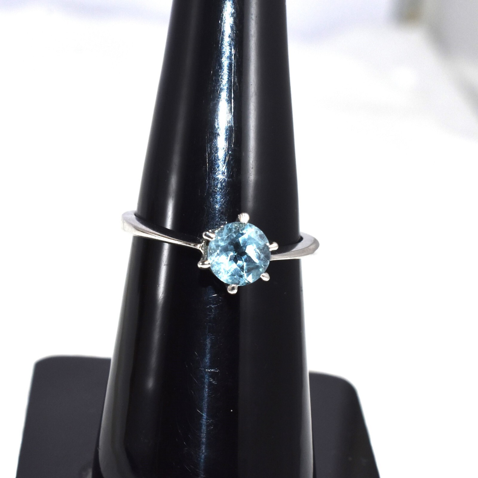 In Demand Round Cut Blue Topaz 925 Silver Ring Prong Setting Unique Silver Ring
