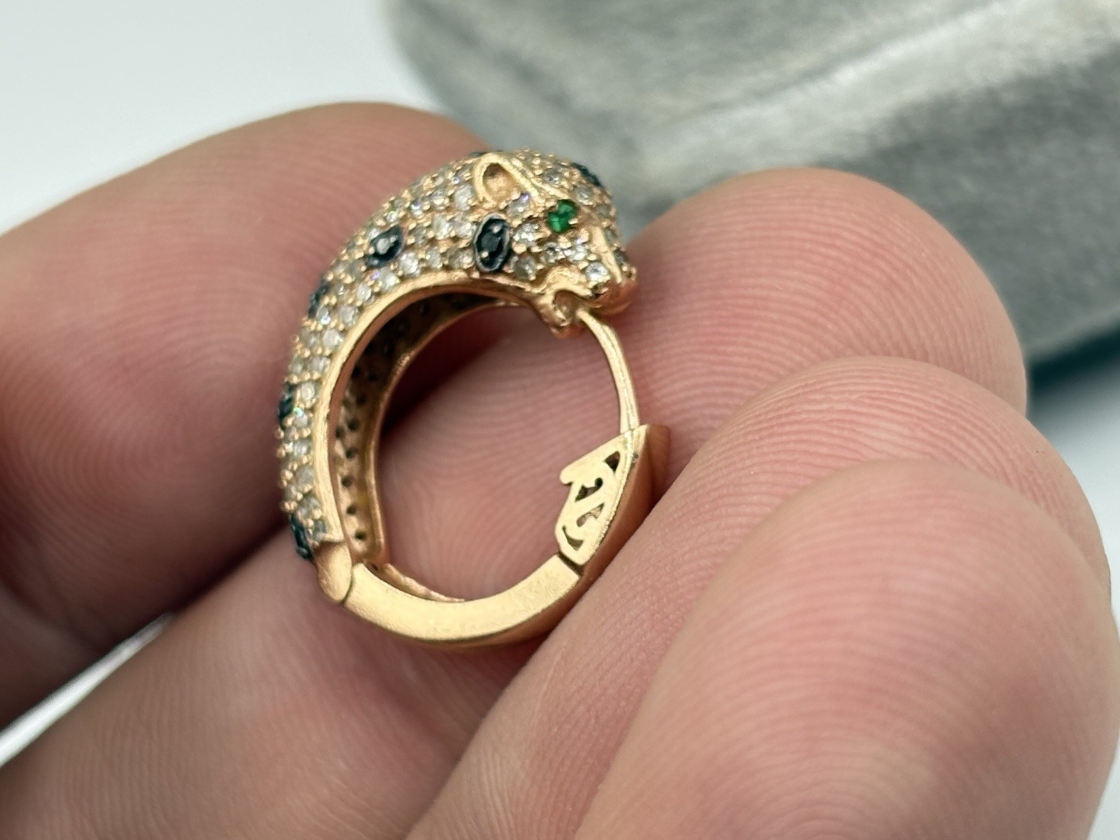 EFFY 14k Rose Gold Diamond Panther Hoop Earrings